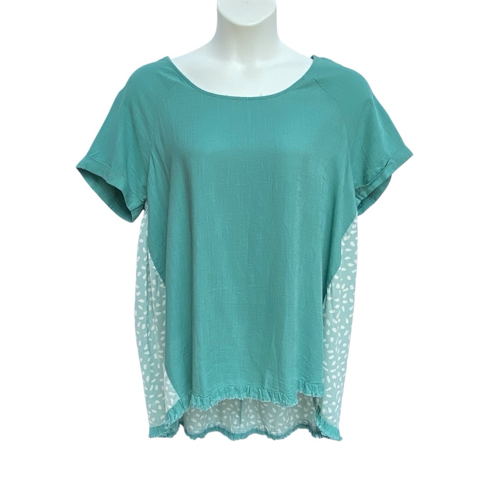 Umgee Teal Green Printed High Low Tunic Top Womens Size XL NWT Linen Rayon
